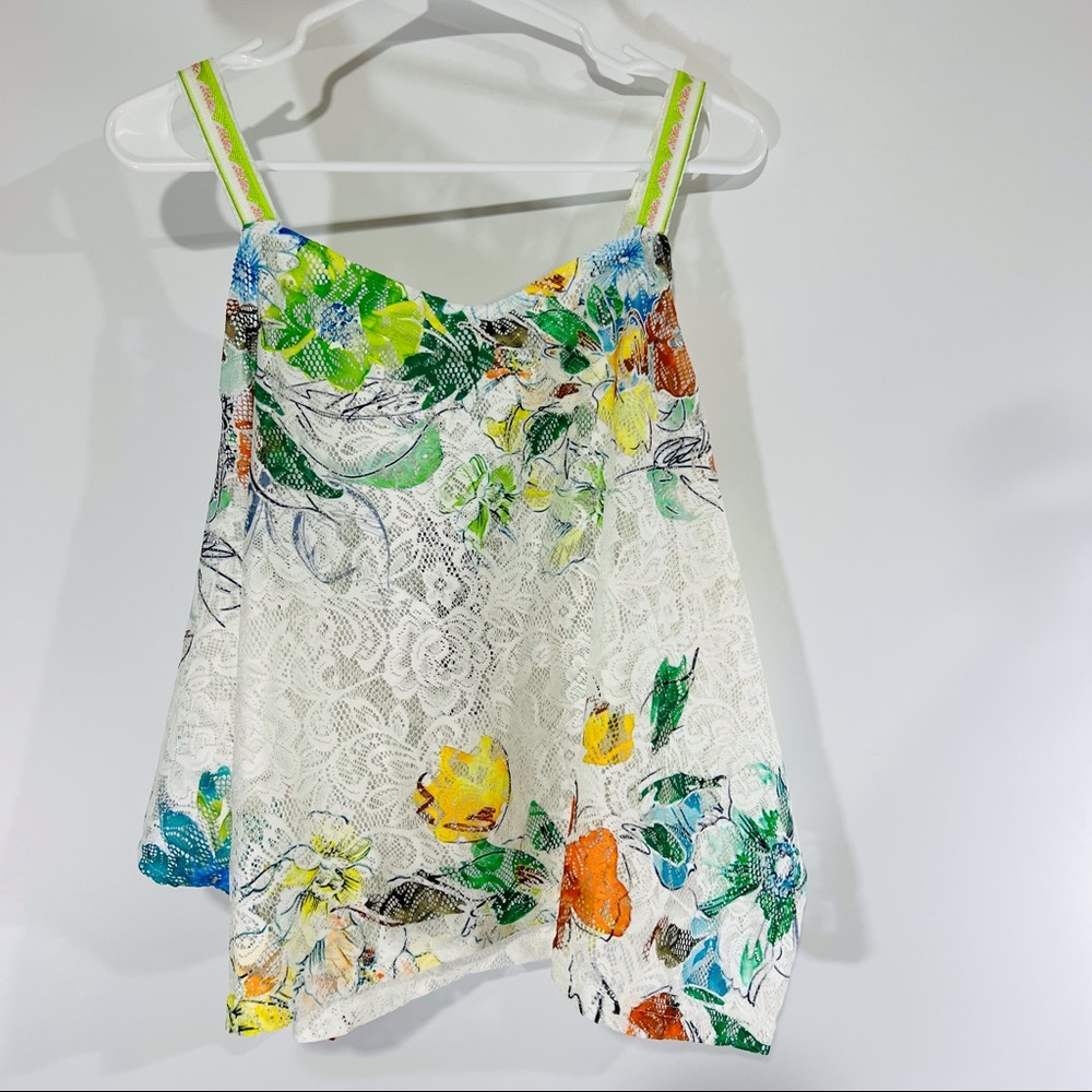 Venus Jeans White Multi Color Lace Floral Tank Top NWT
